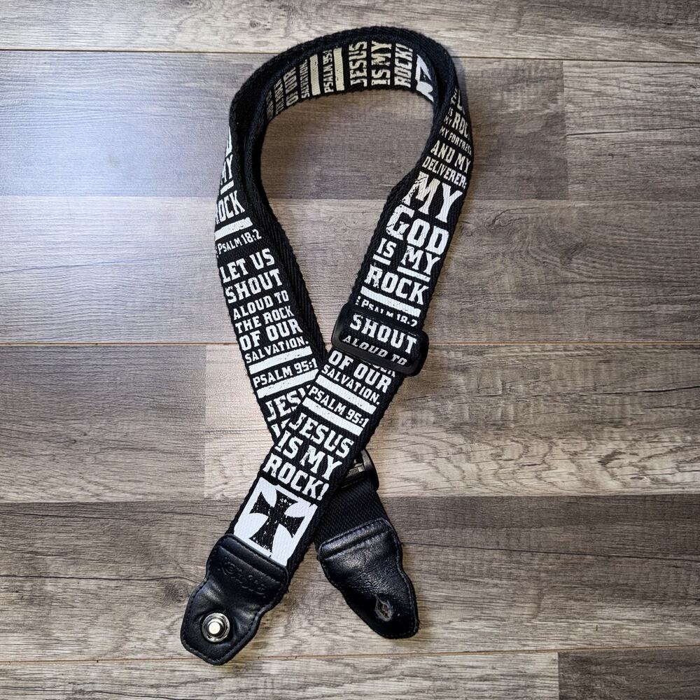 Christian Guitar Strap Jesus Is My Rock Psalm 18:2 Psalm 95:1 Cross Adjustable